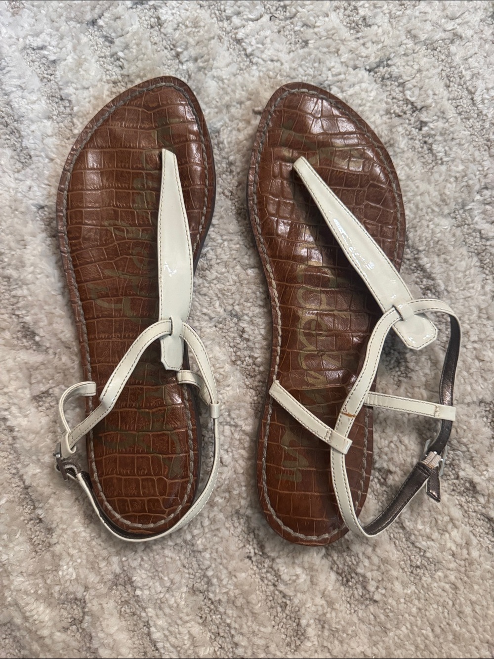 Sam Edelman Brown Croc-Embossed Sandals with Cream Straps